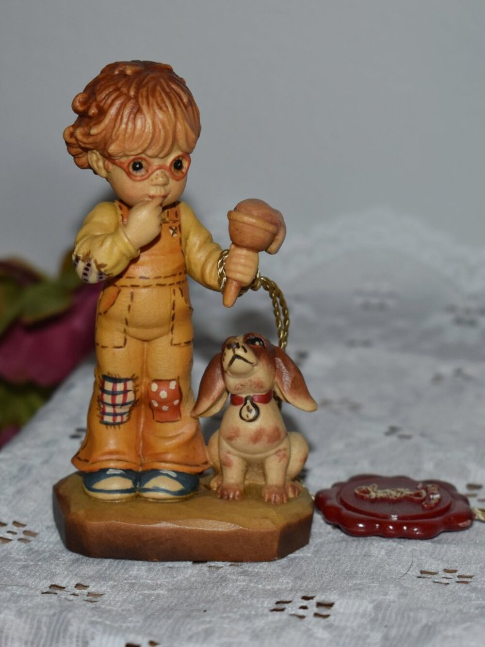 Vintage Collectable ANRI Sarah Kay Woodcarving Wood Figurine Sweet Treat VHTF